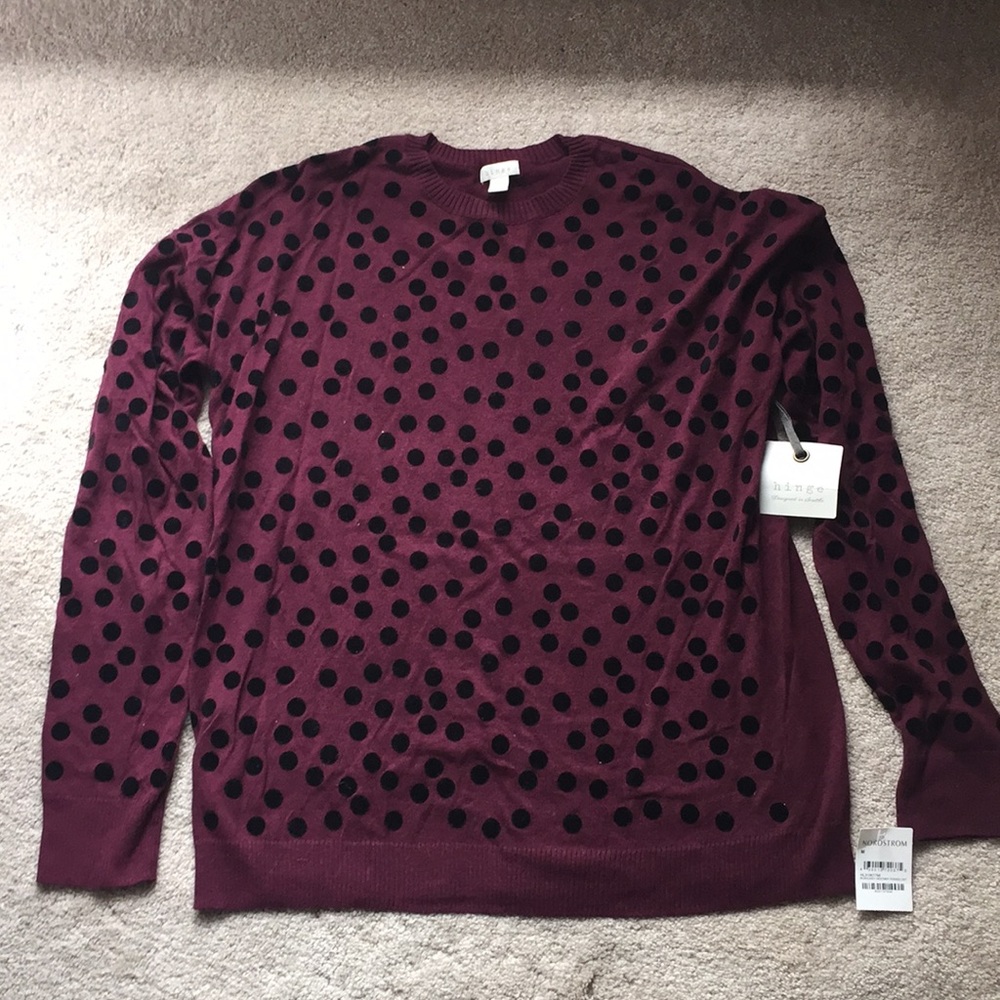 Burgundy sweater . Never worn. Felt polka dots